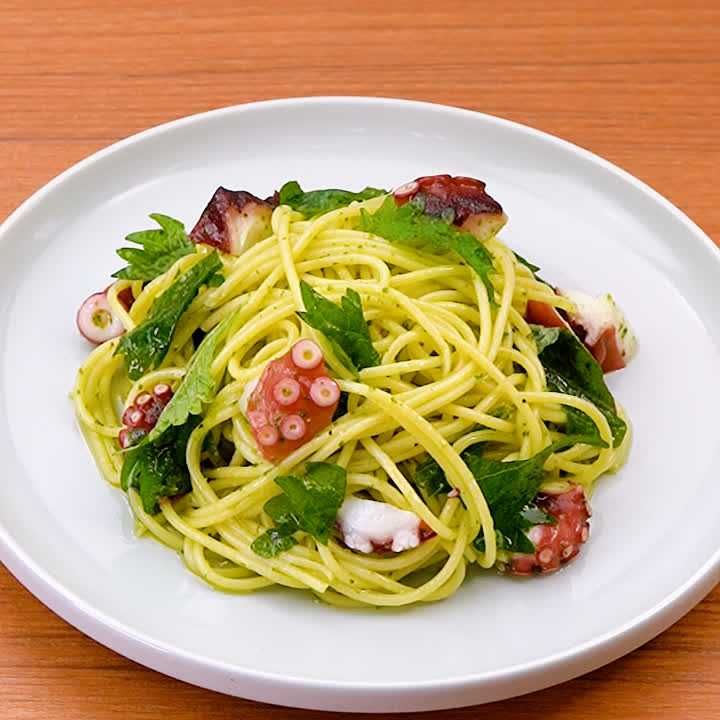 大葉とたこの冷製パスタ