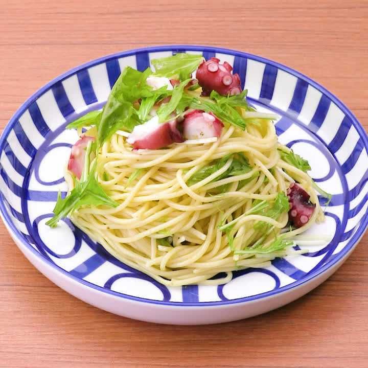 水菜とたこの冷製パスタ