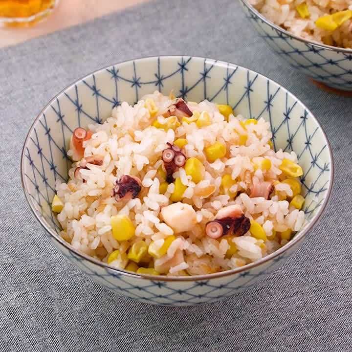 たこととうもろこしの炊き込みご飯
