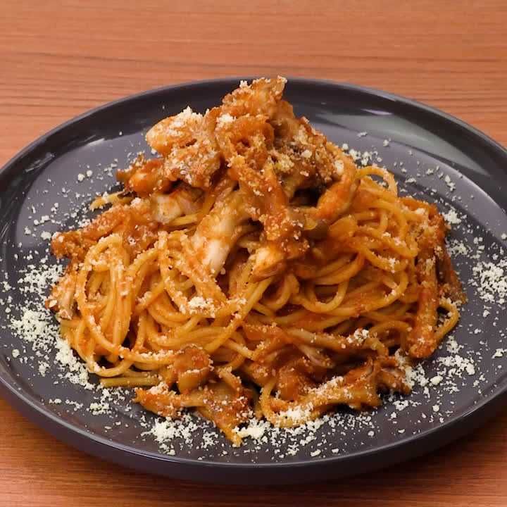 まいたけのミートソースパスタ