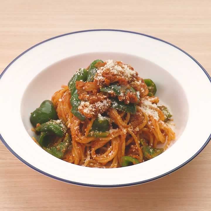 ピーマンのミートソースパスタ