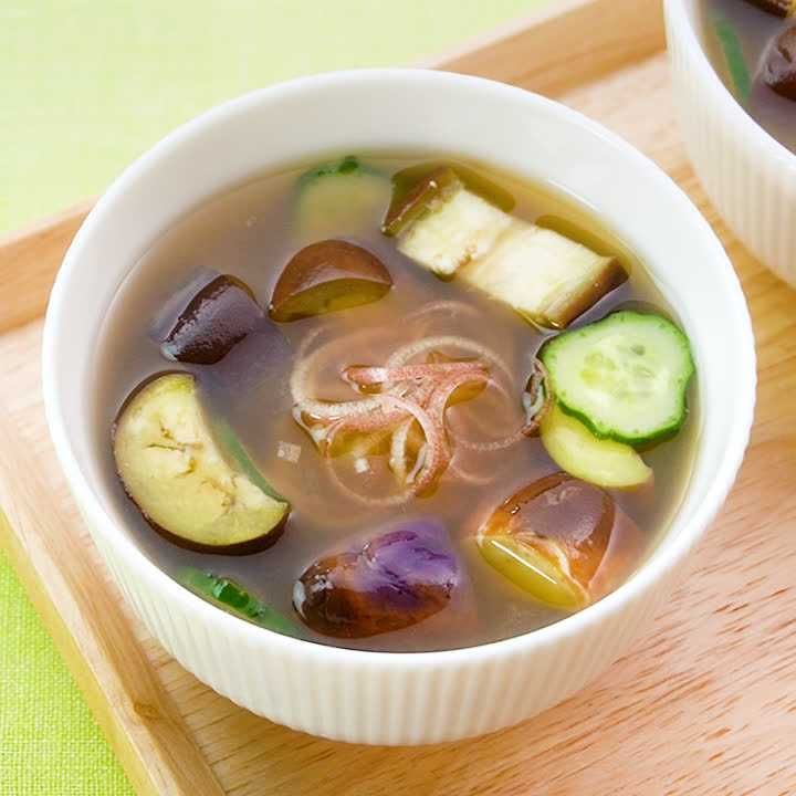 蒸しなすの冷やし味噌汁