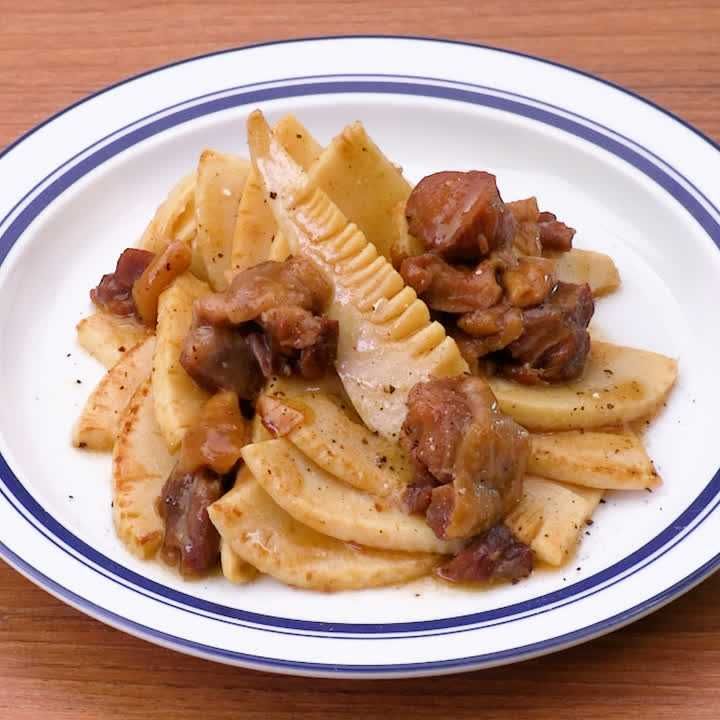 たけのこと焼き鳥缶のタレ炒め