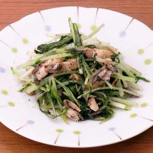水菜とサバ缶のポン酢炒め