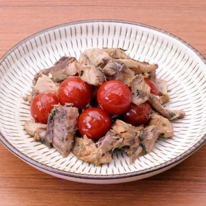 「ミニトマトとサバ缶のポン酢炒め」のレシピ動画