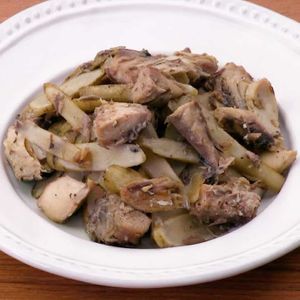 ごぼうとサバ缶のポン酢炒め