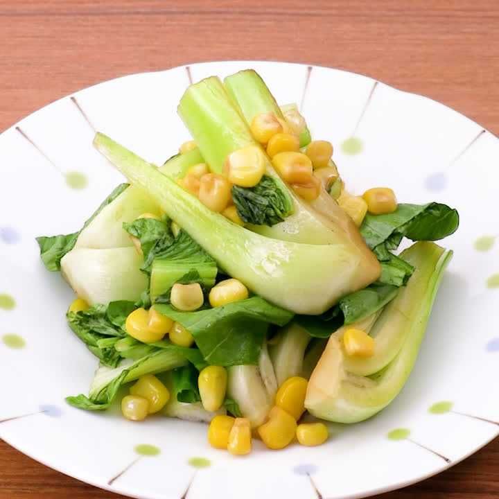 チンゲン菜とコーンのポン酢炒め