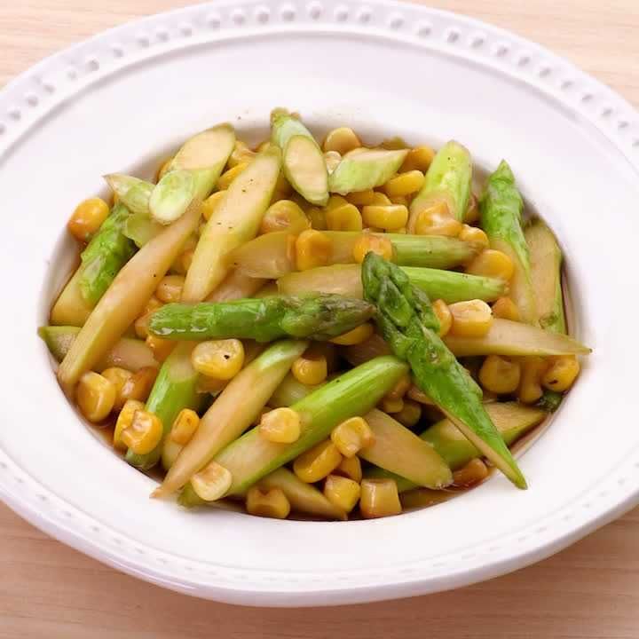 アスパラとコーンのポン酢炒め