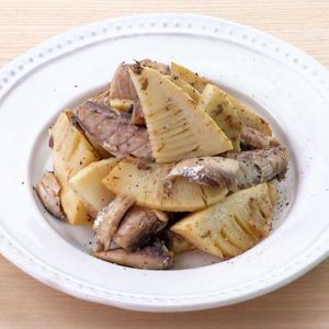 たけのことサバ缶のポン酢炒め