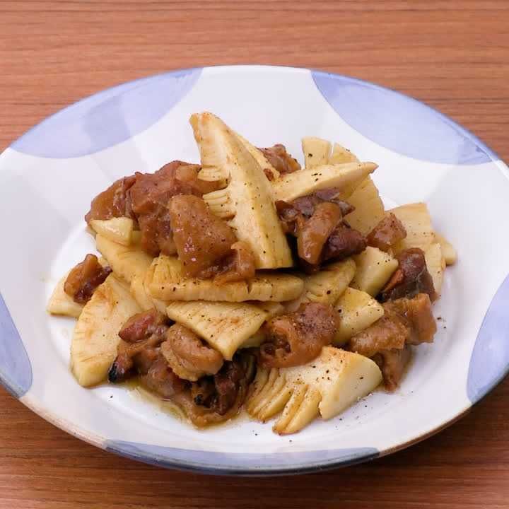 たけのこと焼き鳥缶のごま油炒め