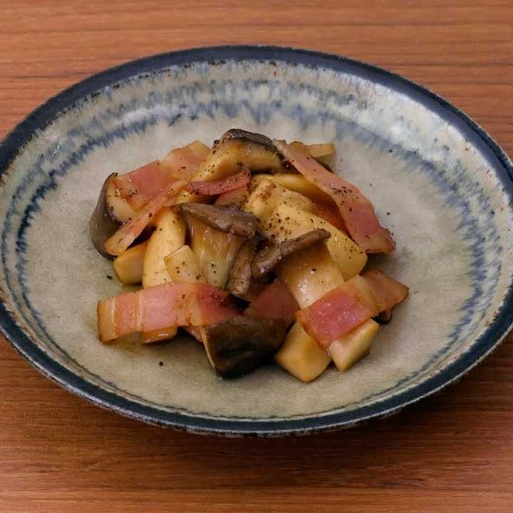 エリンギとベーコンのポン酢炒め