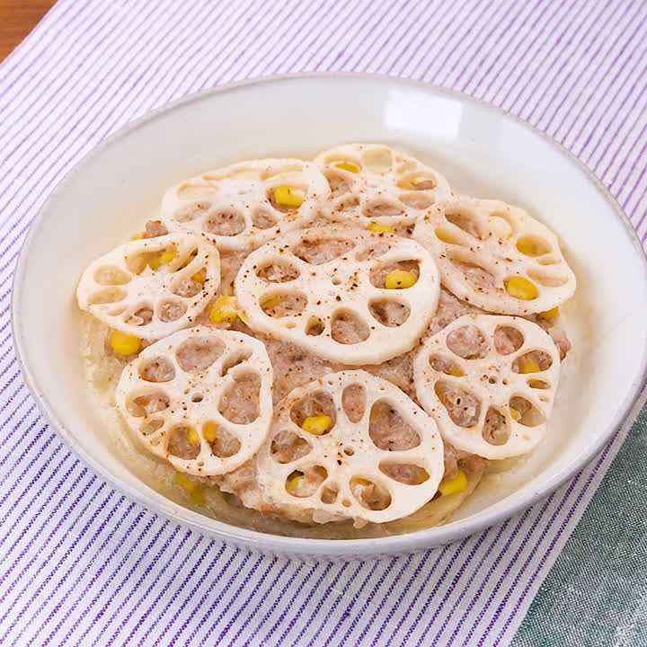 豚ひき肉とれんこんのチーズ重ね蒸し