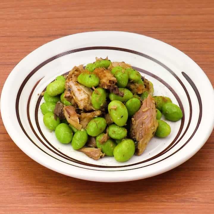 枝豆とサバ缶のカレー炒め