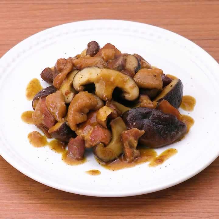 しいたけと焼き鳥缶のカレー炒め