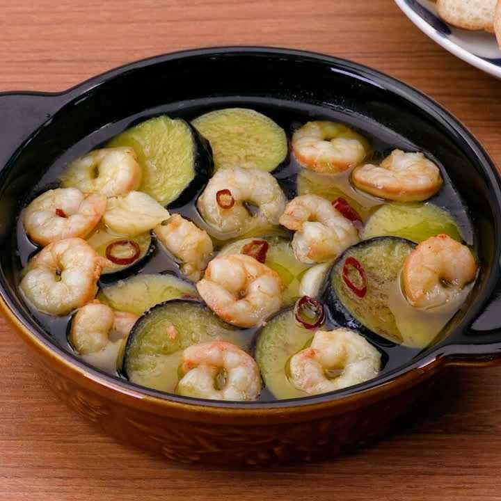 なすとえびのアヒージョ