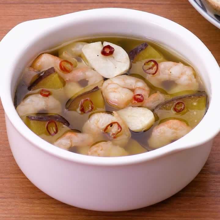 さつまいもとえびのアヒージョ