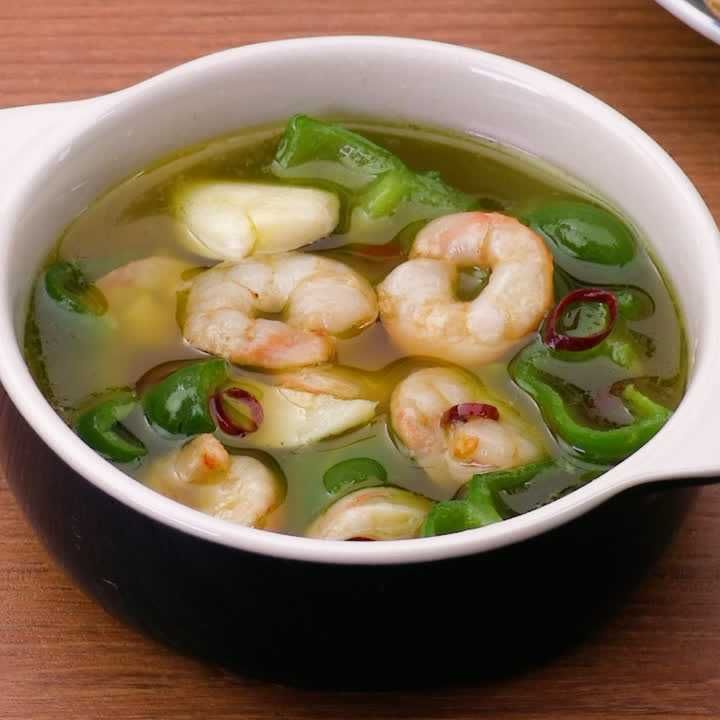 ピーマンとえびのアヒージョ