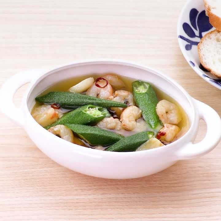 オクラとえびのアヒージョ