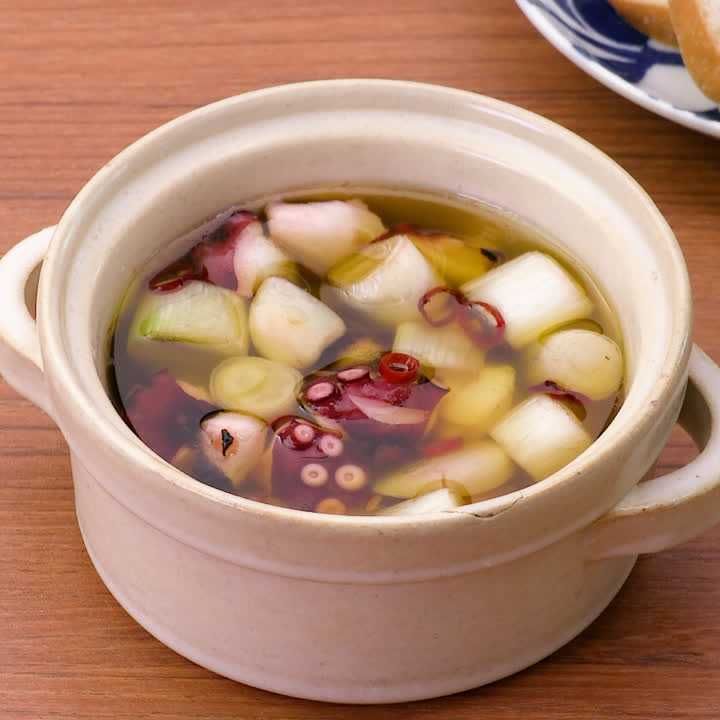 ねぎとたこのアヒージョ