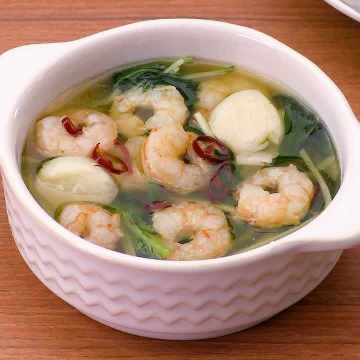 水菜とえびのアヒージョ