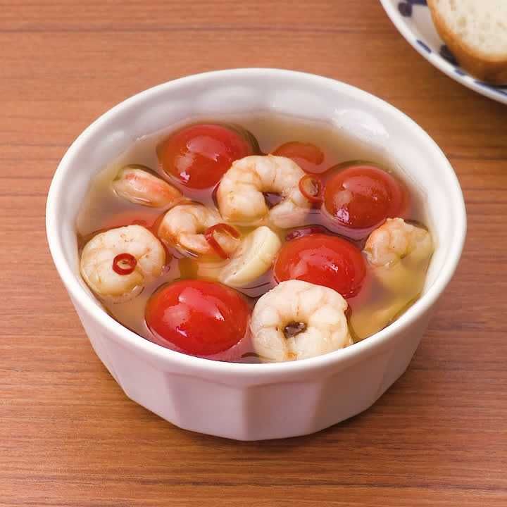 ミニトマトとえびのアヒージョ