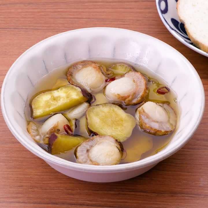 ホタテとさつまいものアヒージョ