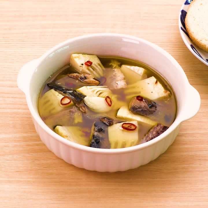 たけのこと鯖缶のアヒージョ
