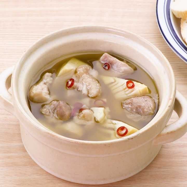 たけのこと鶏肉のアヒージョ