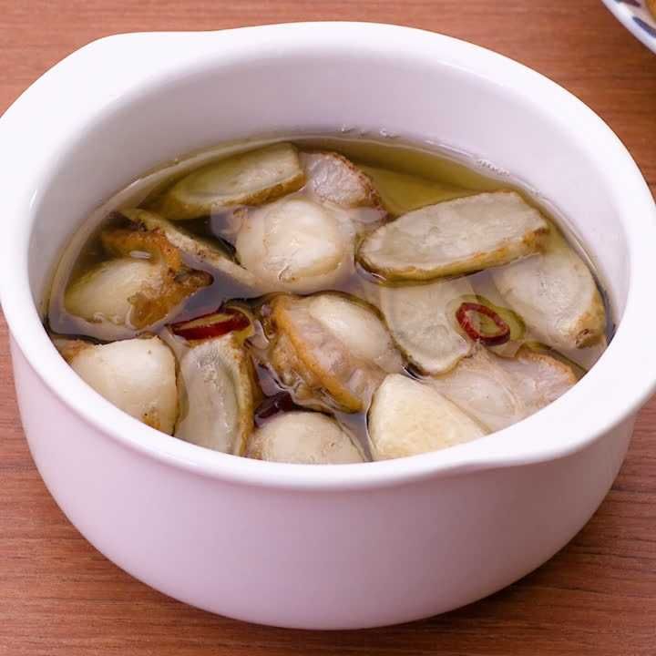 ホタテとごぼうのアヒージョ