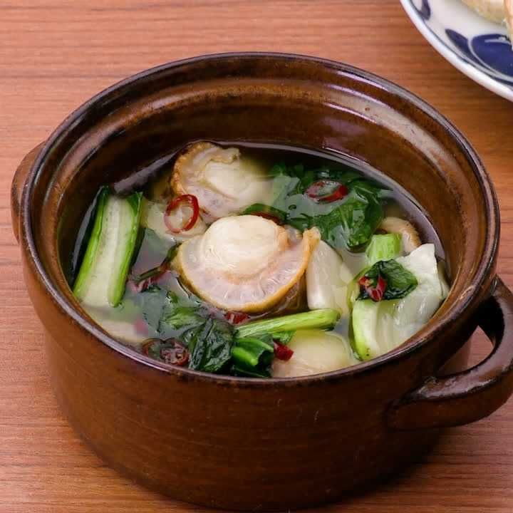 ホタテとチンゲン菜のアヒージョ