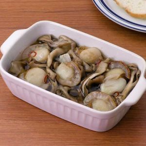 「ホタテと舞茸のアヒージョ」のレシピ動画