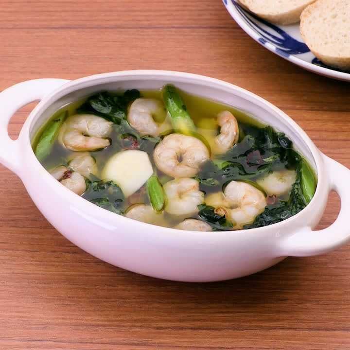 春菊とえびのアヒージョ