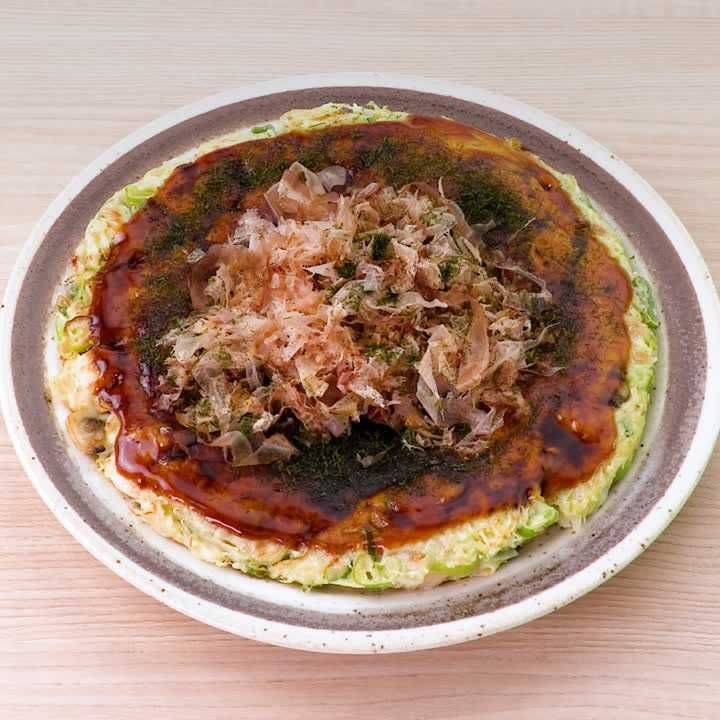 ねぎと海鮮ミックスのお好み焼き