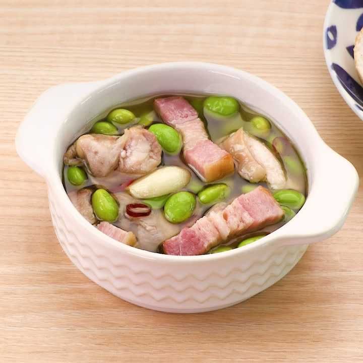 枝豆と鶏もものアヒージョ