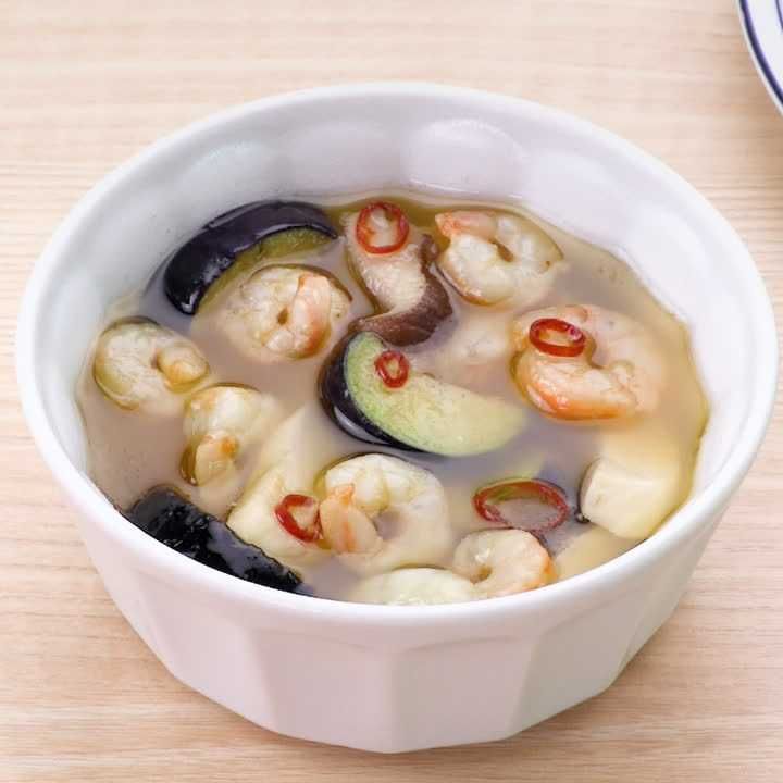 エリンギとえびとなすのアヒージョ