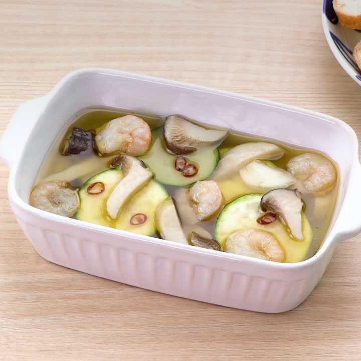 エリンギとえびとズッキーニのアヒージョ