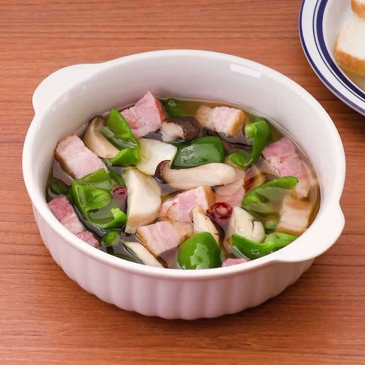 エリンギとピーマンのアヒージョ