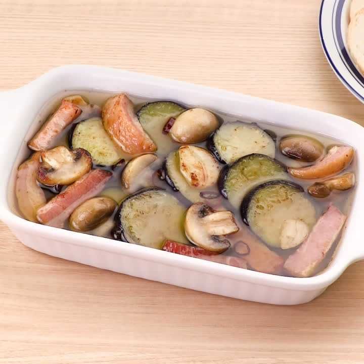 マッシュルームとなすの簡単アヒージョ