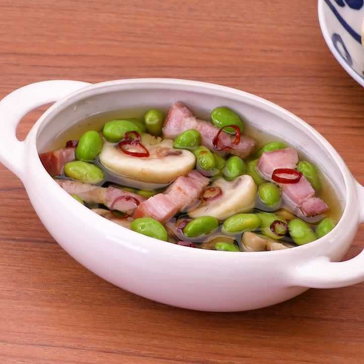 マッシュルームと枝豆の簡単アヒージョ