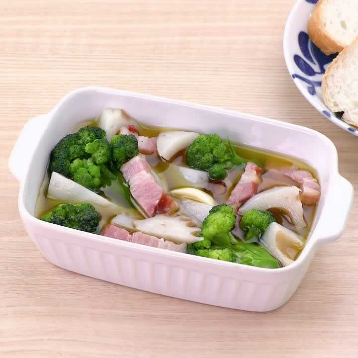 ブロッコリーとれんこんのアヒージョ