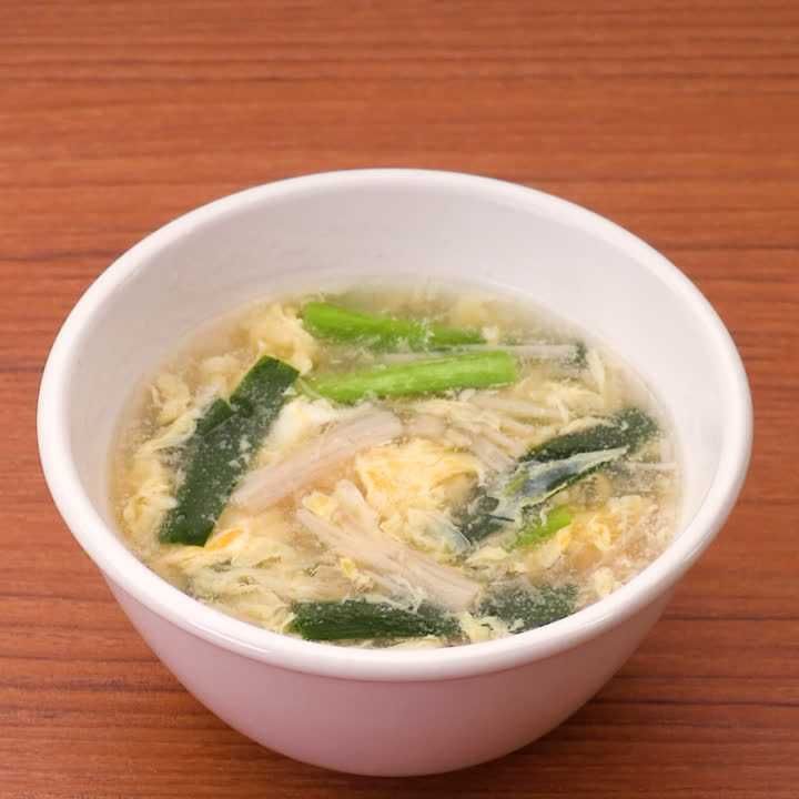 ほっとあたたまる♪ ニラとえのきの中華卵スープのレシピ動画・作り方
