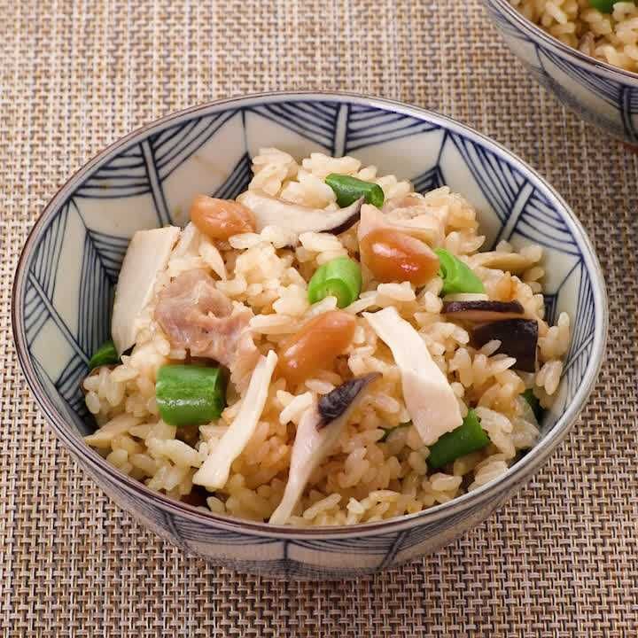 鶏肉とエリンギのピーナッツ炊き込みご飯