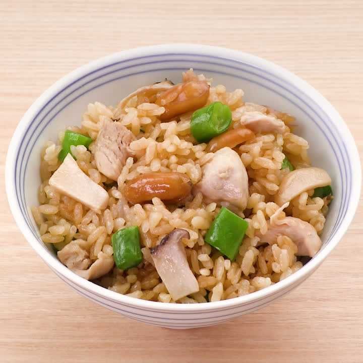 鶏肉とエリンギのピーナッツ炊き込みご飯
