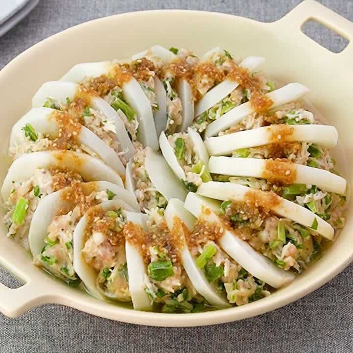 かぶと鶏ひき肉のレンジ重ね蒸し
