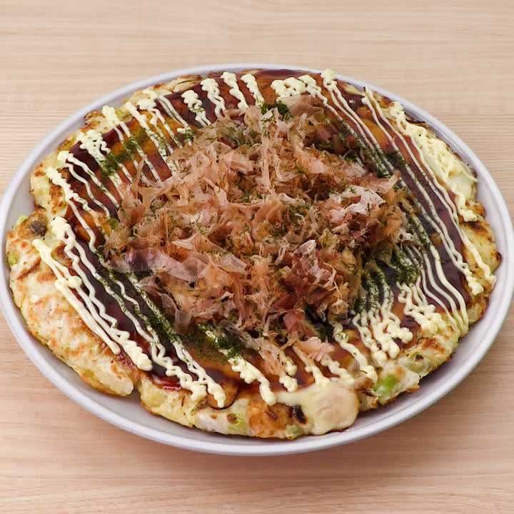 ふんわり海鮮ねぎチーズお好み焼き