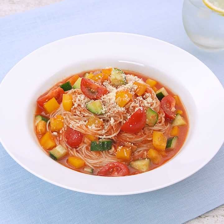 トマトの冷製スープパスタ