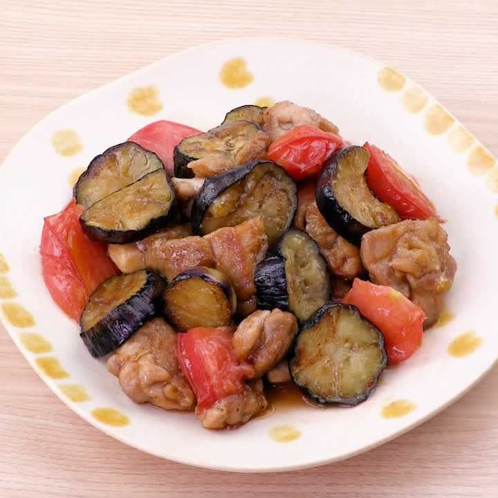 鶏もも肉となすの甘酢炒め
