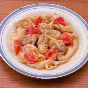 鶏肉とトマトのポン酢マヨ炒め