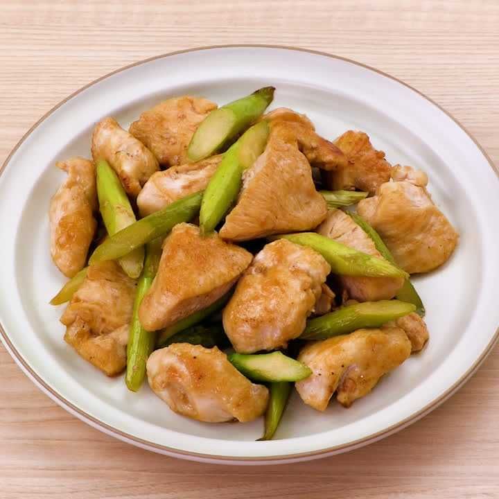 鶏肉とアスパラのポン酢炒め