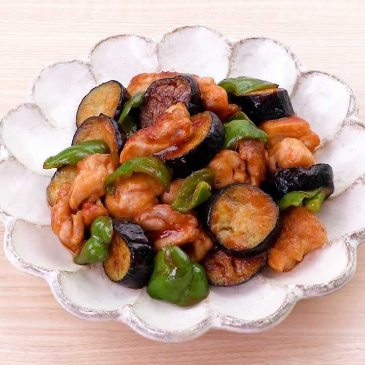 鶏肉となすのケチャップ炒め